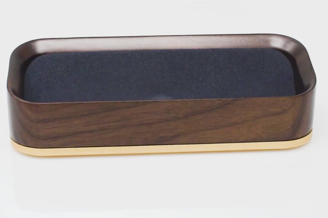 360 Degree view of Italico a wood and metal eyewear value composed of black walnut (brown stain) and brass toned aluminum